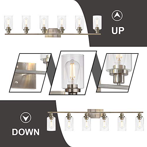 Modern Bathroom Vanity Light Fixtures 6-Light Brushed Nickel Contemporary Wall Light with Glass Shade for Kitchen Living Room Bedroom