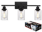 Bathroom Vanity Light Fixtures 3 Lights Wall Sconce Black with Clear Glass Shade for Bedroom Living Room Hallway Kitchen