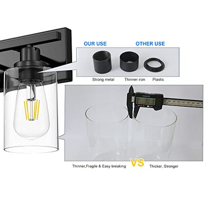 Black Vanity Light Fixture 6-Light Industrial Metal Wall Sconce Bathroom Lighting for Bedroom Hallway Kitchen, Clear Glass Shade Included