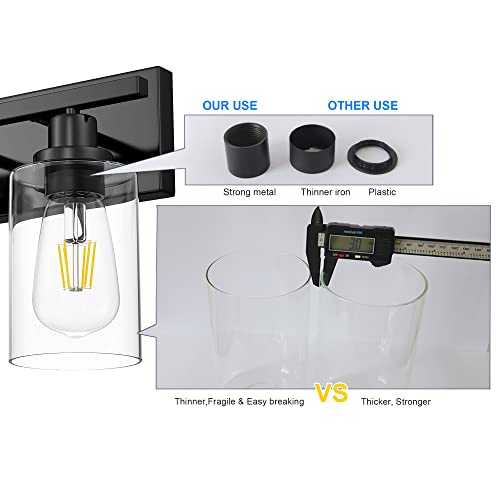 4 Lights Sconces Wall Lighting Black with Clear Glass Shade, Industrial Bathroom Light Fixtures Vanity Lights Porch Light Fixtures Wall Mount
