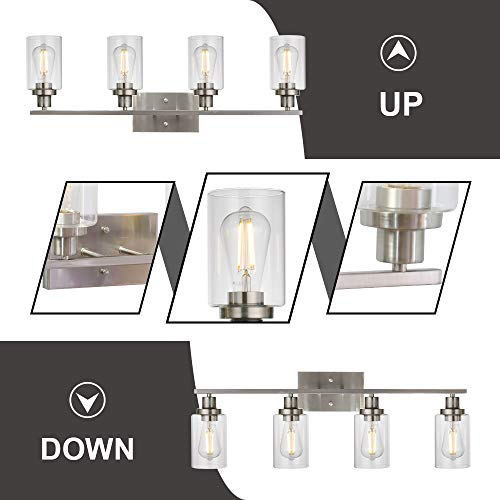 Bathroom Light Fixtures Brushed Nickel 4 Heads Modern Vanity Lights Wall Sconce with Clear Glass Shade for Hallway Kitchen Bedroom Living Room