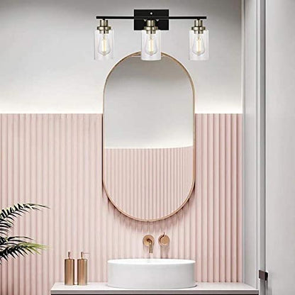 Modern Bathroom Lighting with Clear Glass Shade, 3-Light Black Vanity Light Wall Mount Lamp for Bedroom Vanity Table Bathroom Dressing Table, Brushed Nickel Finish Socket