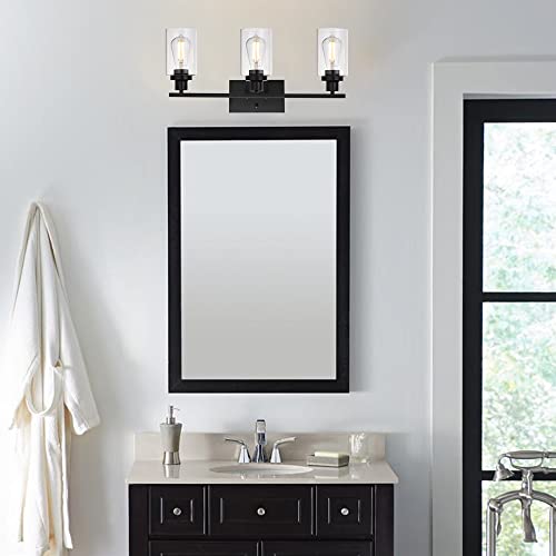 Bathroom Vanity Light Fixtures 3 Lights Wall Sconce Black with Clear Glass Shade for Bedroom Living Room Hallway Kitchen