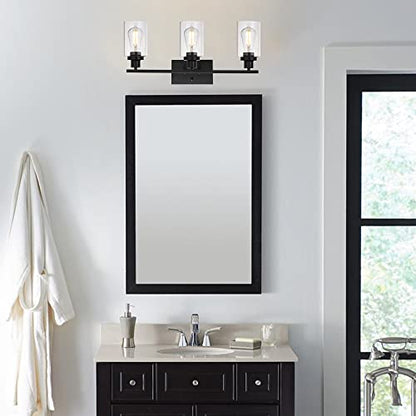 Bathroom Vanity Light Fixtures 3 Lights Wall Sconce Black with Clear Glass Shade for Bedroom Living Room Hallway Kitchen