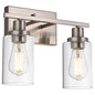 Metal Wall Lights with Clear Glass Shade 2 Heads Bathroom Light Fixtures Brushed Nickel Modern Vanity Lights Sconces for Hallway Bedroom Kitchen