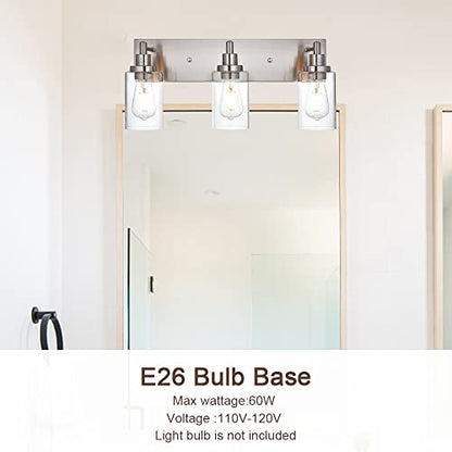 Brushed Nickel Bathroom Light Fixture with Clear Glass Shade, Modern Bath Wall Mounted Lamp Industrial Vanity Light for Mirror, Living Room, Bedroom, Hallway