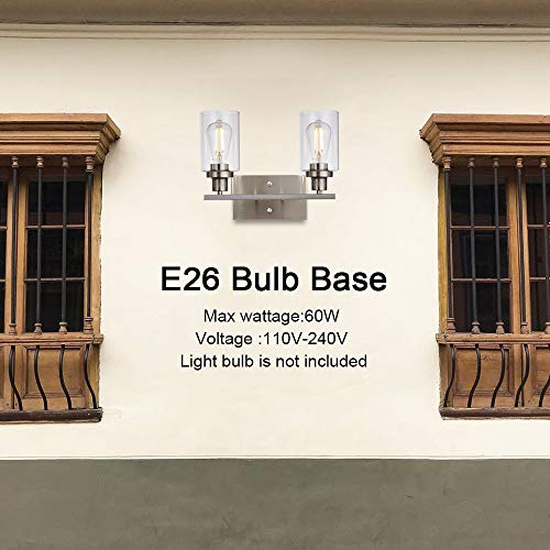 Metal Wall Lights with Clear Glass Shade 2 Heads Bathroom Light Fixtures Brushed Nickel Modern Vanity Lights Sconces for Hallway Bedroom Kitchen
