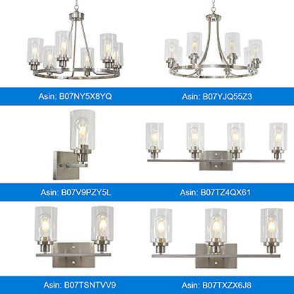 5-Light Bathroom Vanity Light Brushed Nickel Wall Sconce Modern Light Fixtures Wall Mount with Clear Glass Shade for Porch Bedroom Hallway Kitchen