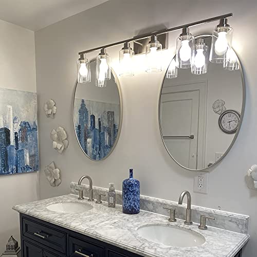 Modern Bathroom Vanity Light Fixtures 6-Light Brushed Nickel Contemporary Wall Light with Glass Shade for Kitchen Living Room Bedroom