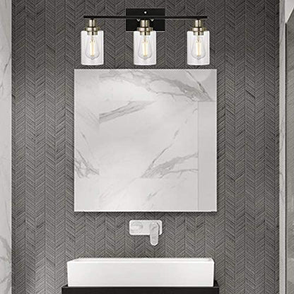 Modern Bathroom Lighting with Clear Glass Shade, 3-Light Black Vanity Light Wall Mount Lamp for Bedroom Vanity Table Bathroom Dressing Table, Brushed Nickel Finish Socket