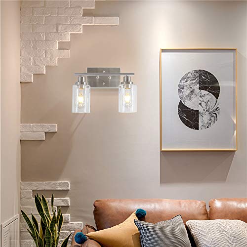 Metal Wall Lights with Clear Glass Shade 2 Heads Bathroom Light Fixtures Brushed Nickel Modern Vanity Lights Sconces for Hallway Bedroom Kitchen