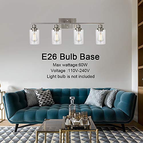 Bathroom Light Fixtures Brushed Nickel 4 Heads Modern Vanity Lights Wall Sconce with Clear Glass Shade for Hallway Kitchen Bedroom Living Room