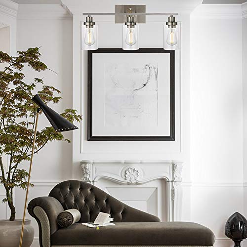 3 Lights Wall Sconce Brushed Nickel Finished Modern Bathroom Vanity Light Fixtures with Clear Glass Shade Suit for Porch Bedroom Foyer Kitchen