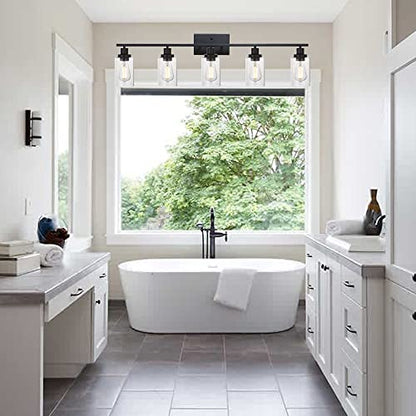 40 Inches Length 5-Light Bathroom Vanity Light Fixtures Black Industrial Wall Sconce Lighting with Clear Glass Shade for Living Room Bedroom Hallway Kitchen