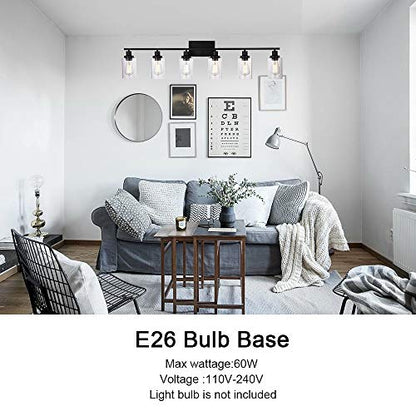 Black Vanity Light Fixture 6-Light Industrial Metal Wall Sconce Bathroom Lighting for Bedroom Hallway Kitchen, Clear Glass Shade Included